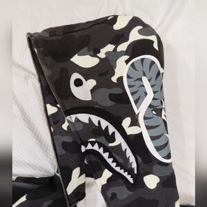 BAPE Bathing APE Glow IN THE DARK Shark Face Camo Zip-Up Hoodie in Black & Gray